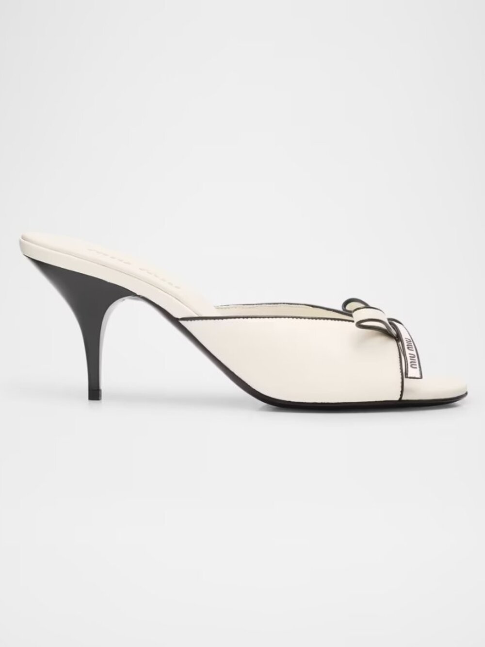 MIU MIU Two Tone Leather Bow Open Toe Mules Sandals Slides Heels Shoes